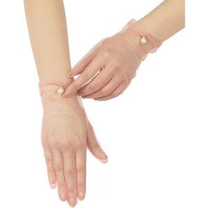 Women's Blush Evening Pearl Short Gloves Wedding Dance Party Tea Accessories